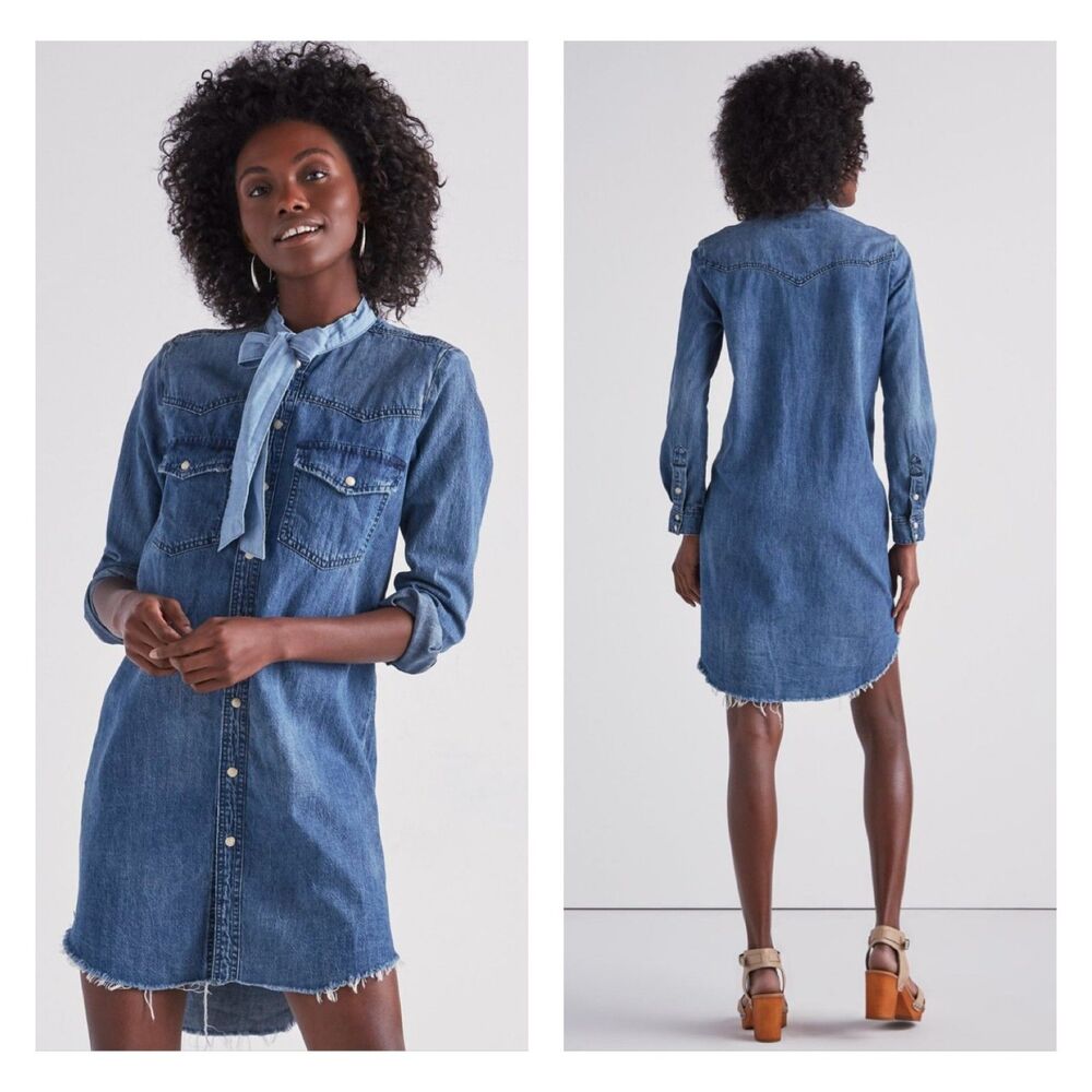 LUCKY BRAND Western Shirt Dress, Ballard, Neck Tie, Sz XS